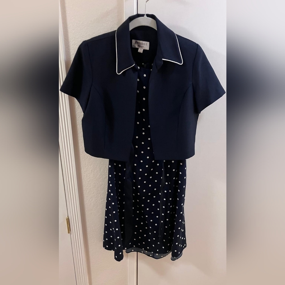 Studio I Navy and White Polka Dot Ensemble